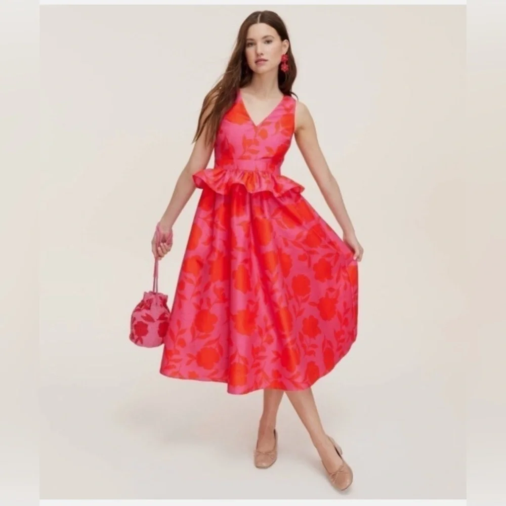 Kate Spade Target Women’s Midi Dress Rose Floral Pink Red Plus Size 18